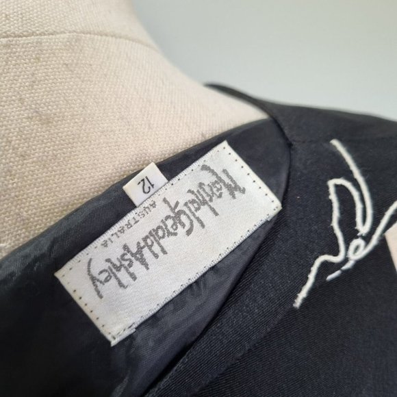 Marshal Gerald Ashley Black Floral Emroidered Midi Dress Vintage 90s Size 12 - Picture 7 of 8